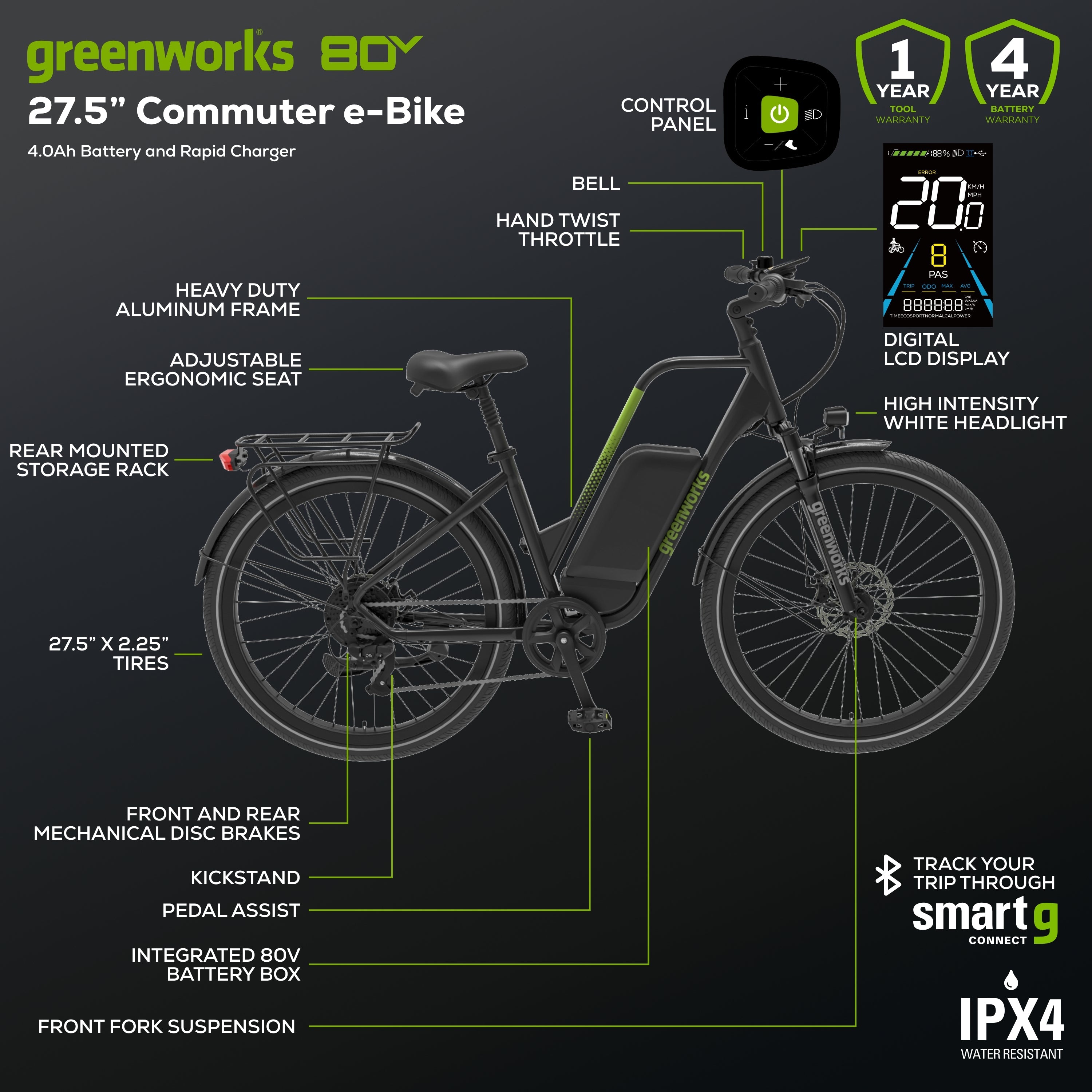80V VENTURE Series 27.5” Electric Commuter Bike (Tool Only)