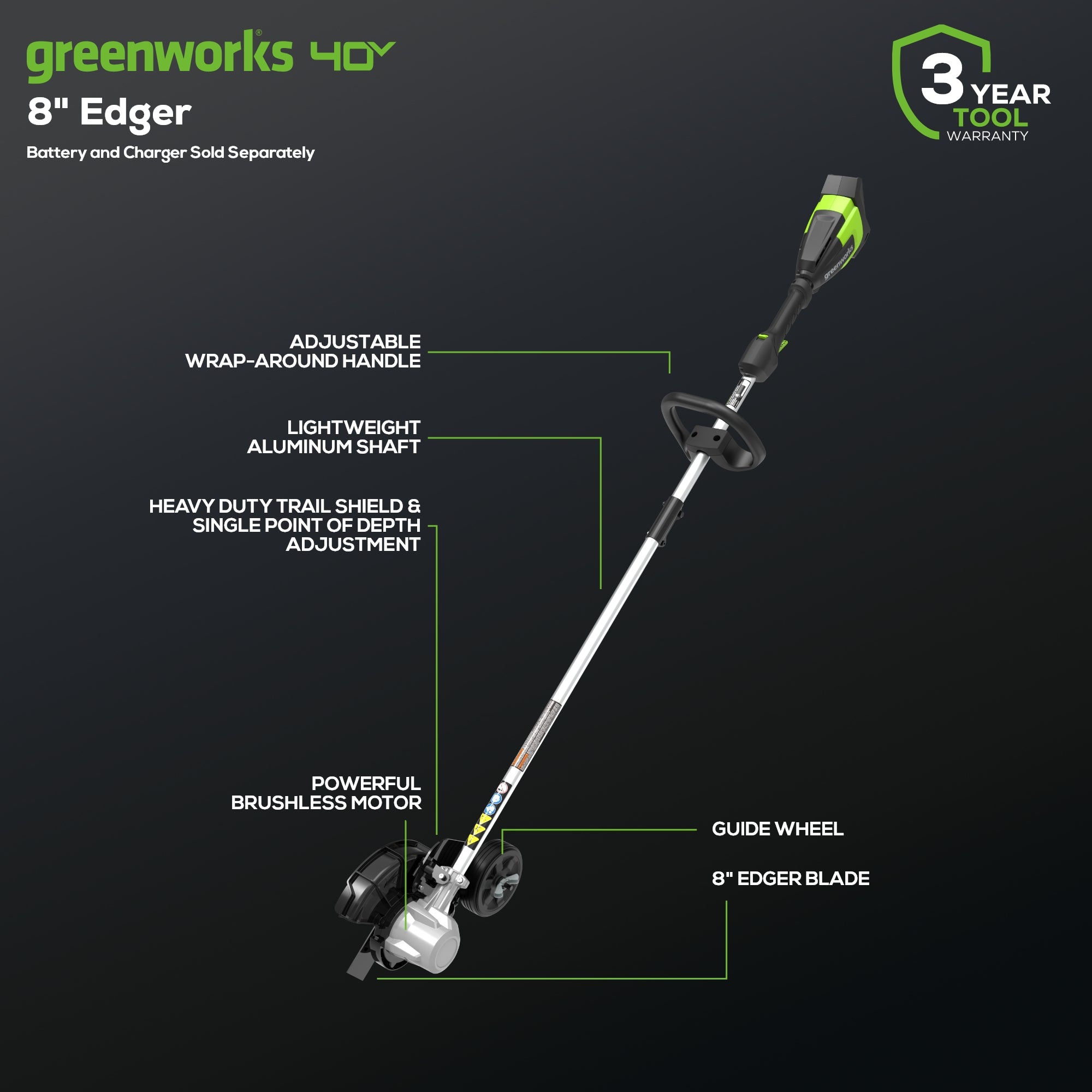 40V 8" Cordless Battery Edger (Tool Only)