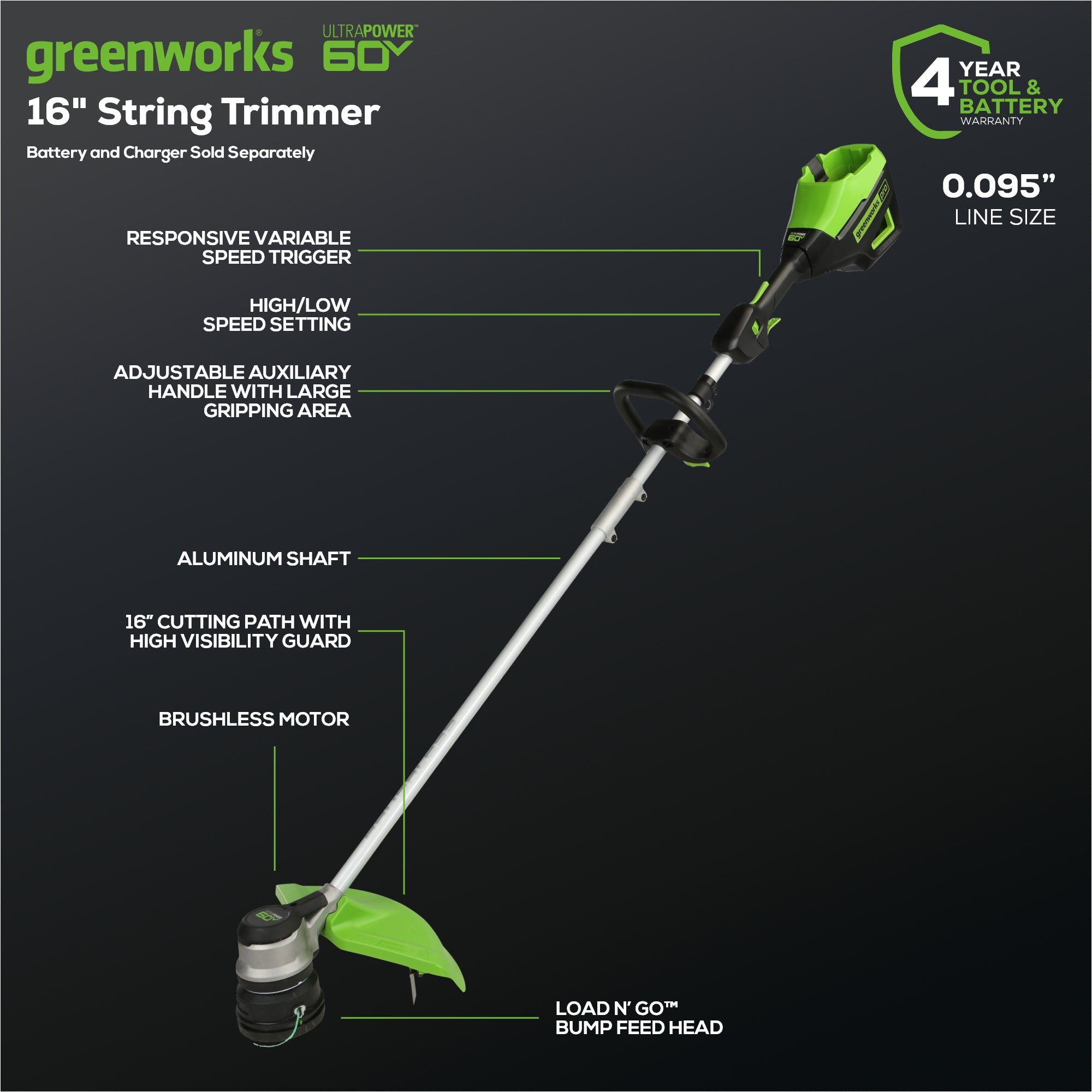 60V 16" Gen2 Cordless Battery String Trimmer (Tool Only)