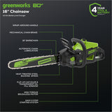 80V 16" 2.0kW Cordless Battery Chainsaw w/ 4.0 Ah Battery & Charger