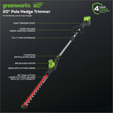 60V 20"  7-Position Cordless Battery Pole Hedge Trimmer w/ 2.0 Ah Battery & Charger