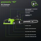 40V 16" Brushless Cordless Chainsaw w/ 4.0Ah Battery & Charger
