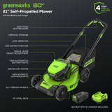 80V 21" Cordless Battery 4-in-1 Push Mower & 16" String Trimmer Combo Kit w/ (1) 4.0Ah Battery & (1) Rapid Charger