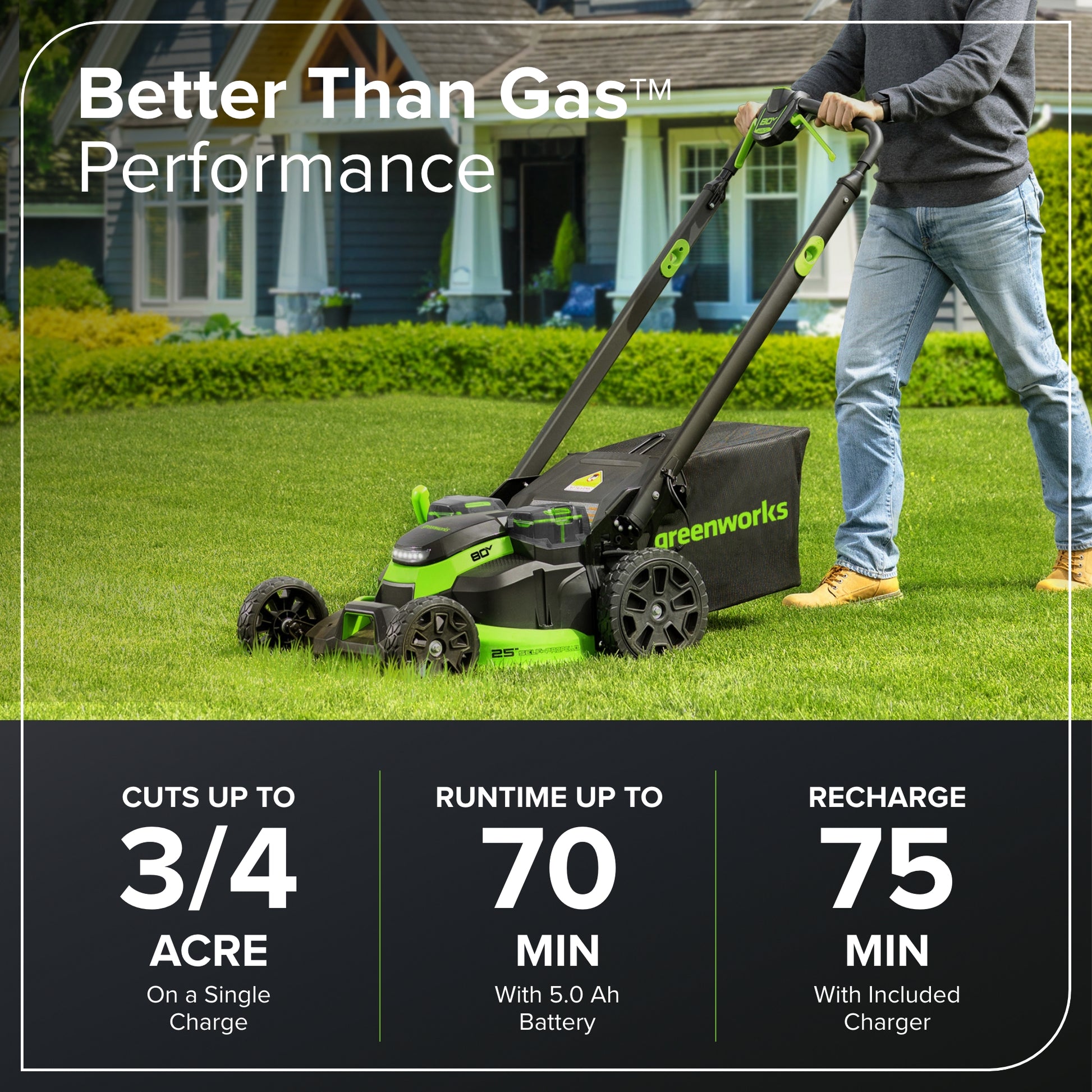 80V 25" Cordless Battery Dual Blade Self-Propelled Mower w/ 5.0Ah Battery & Rapid Charger