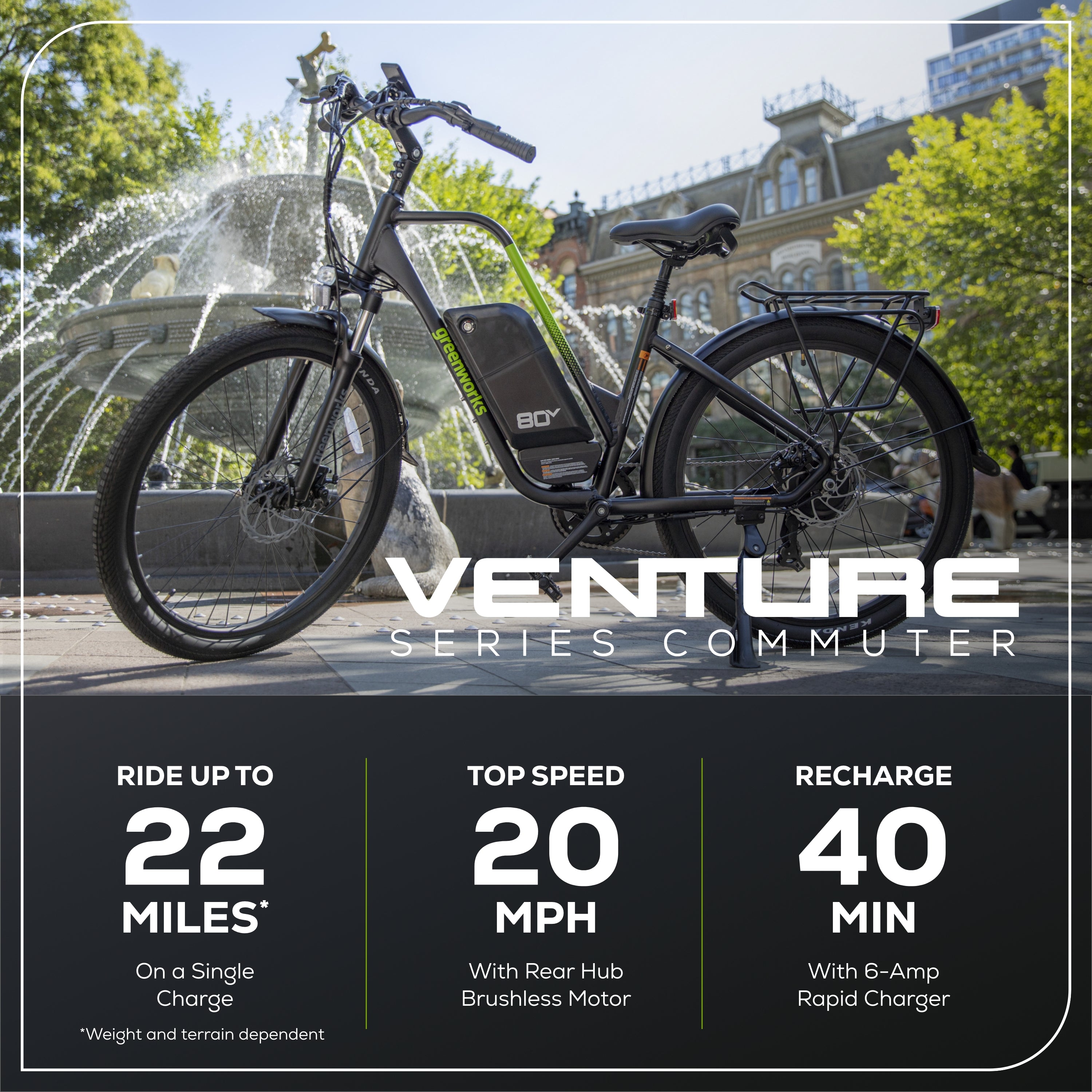 80V VENTURE Series 27.5” Electric Commuter Bike w/ 4Ah Battery and Charger