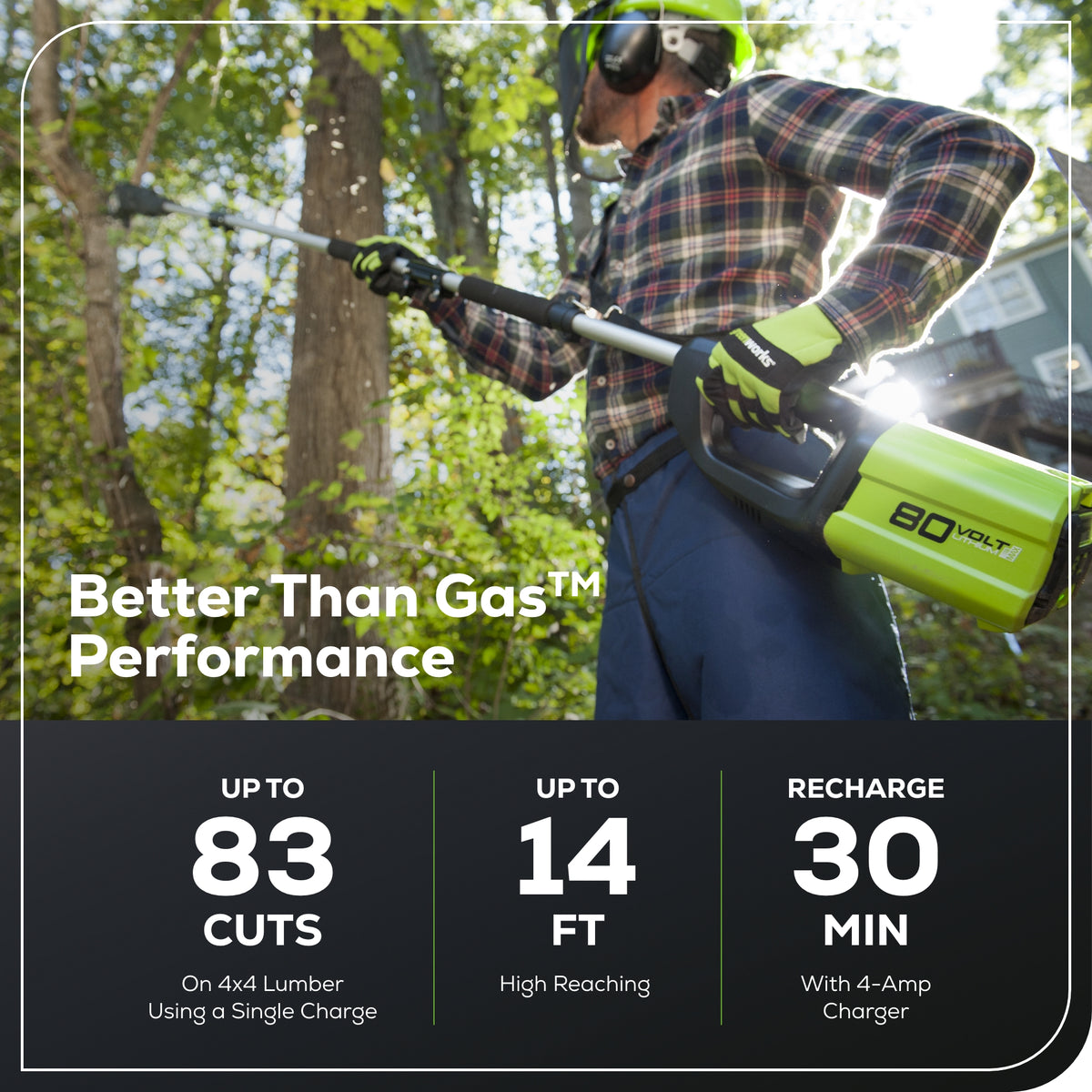 80V Cordless 10" Brushless Pole Saw w/ 2.0Ah Battery & Rapid Charger