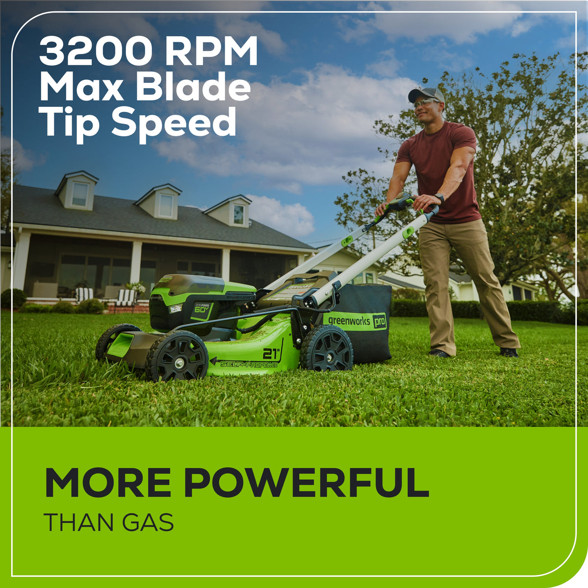 60V 21'' Self Propelled Lawn Mower & (2) 4.0 Ah Batteries | Greenworks ...