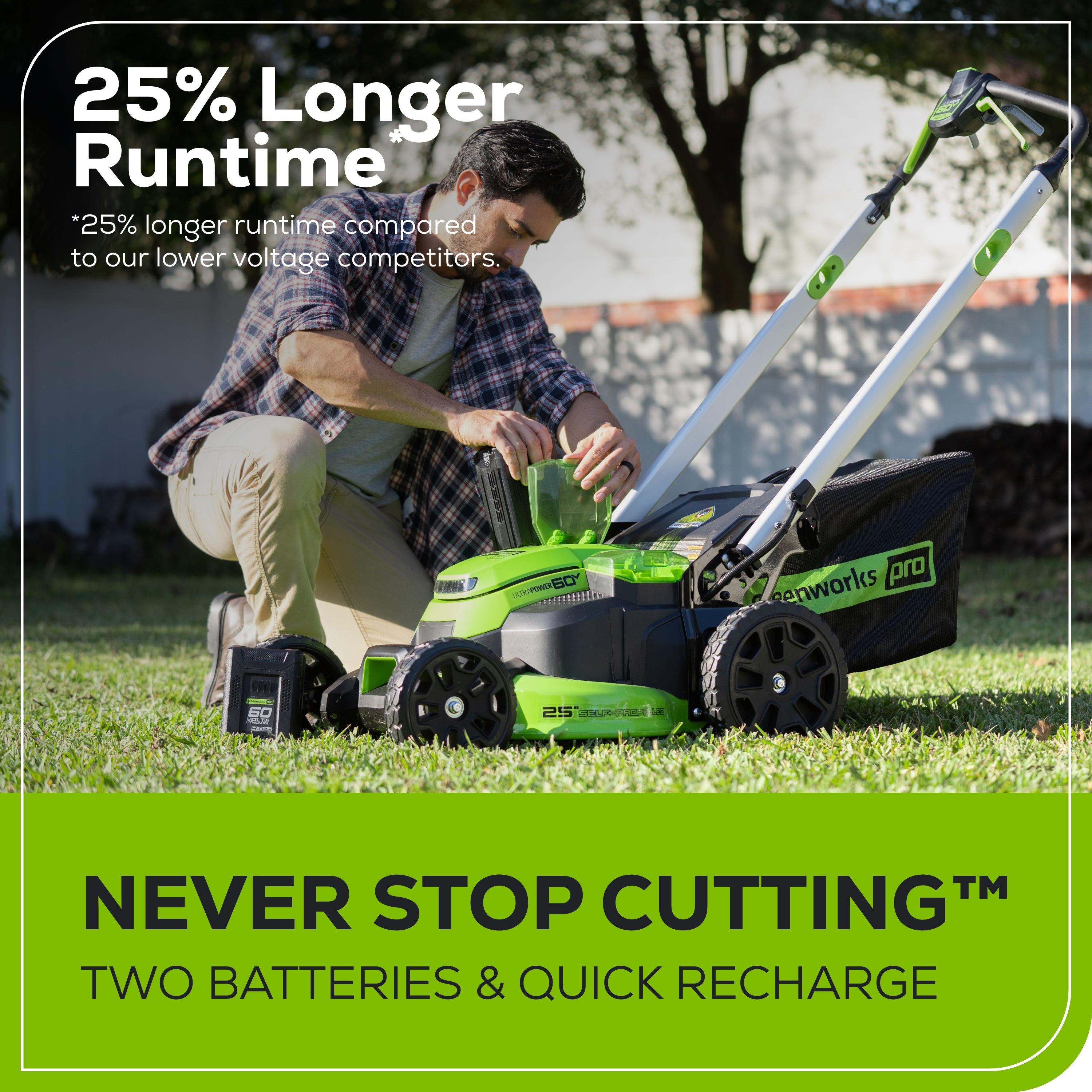 60V 25" Cordless Battery Dual Blade Self-Propelled Lawn Mower w/ Two (2) 4.0Ah Batteries & Dual-Port Charger