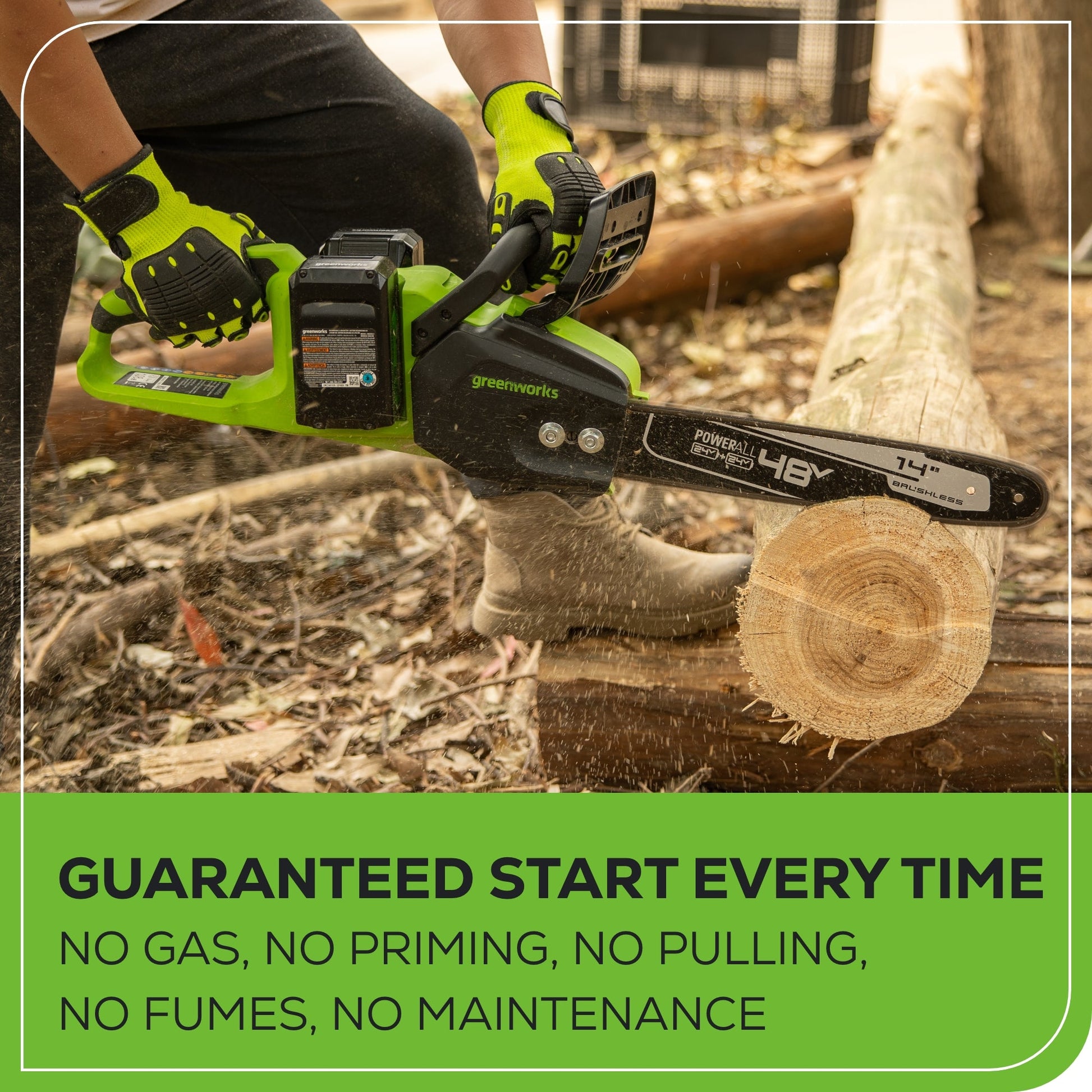 48V (24V x 2) 14" Cordless Battery Chainsaw w/ Two (2) 4.0 Ah USB Batteries & Dual Port Charger