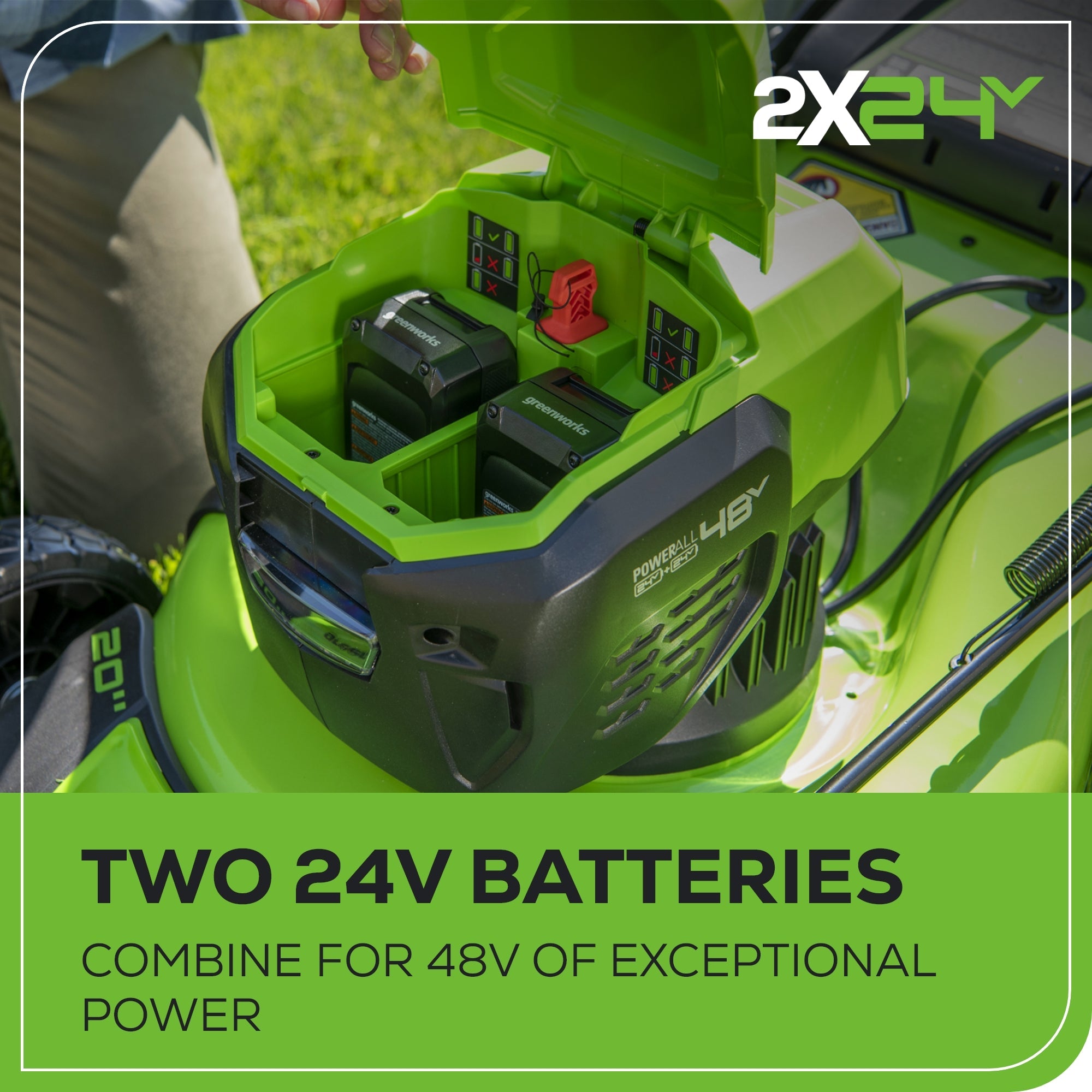 48V (2x24V) 20" Cordless Battery Push Mower 5PC Combo Kit w/ (2) 4.0Ah Batteries & Dual Port Chargers