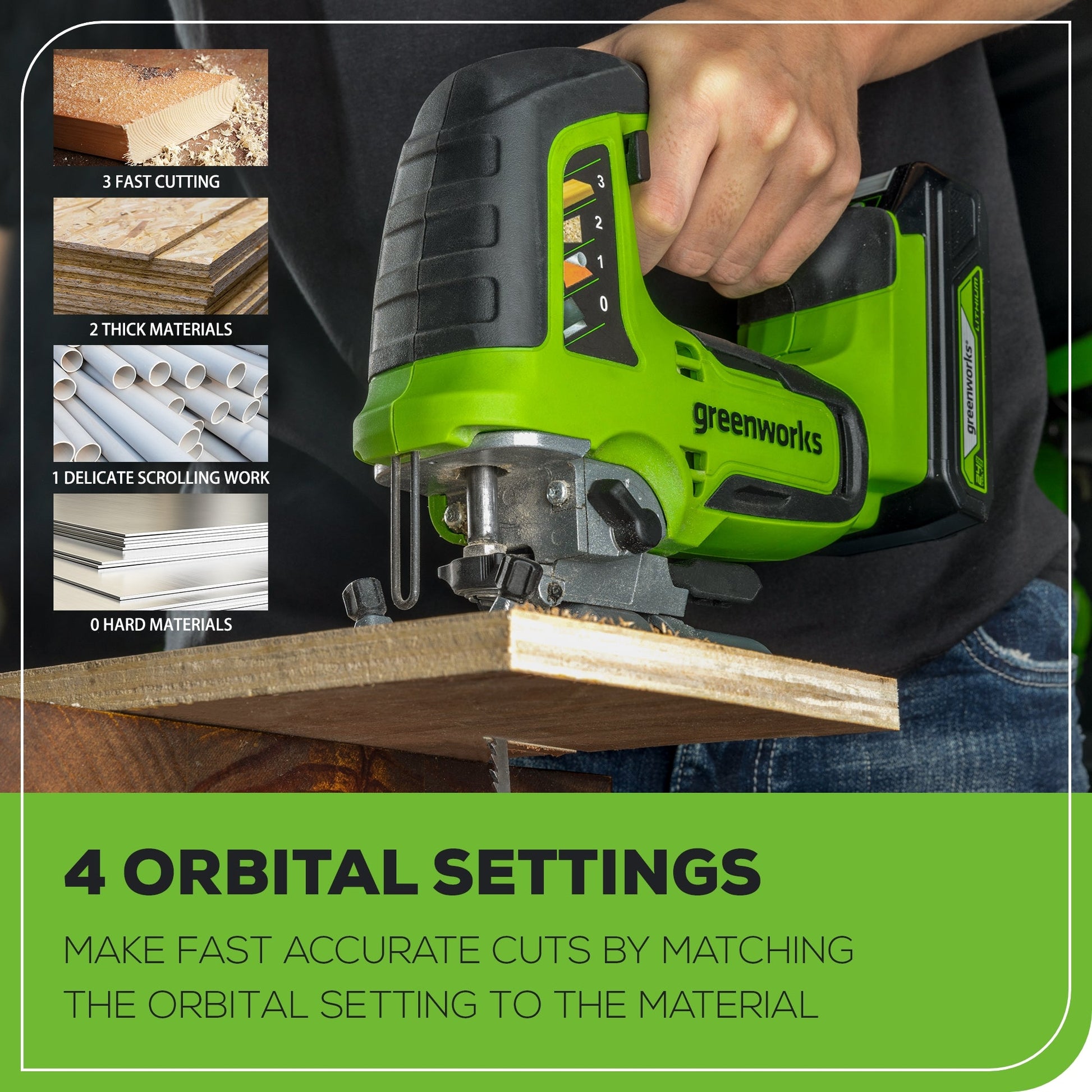 24V Cordless Battery Jig Saw w/ 4.0Ah USB Battery & Charger