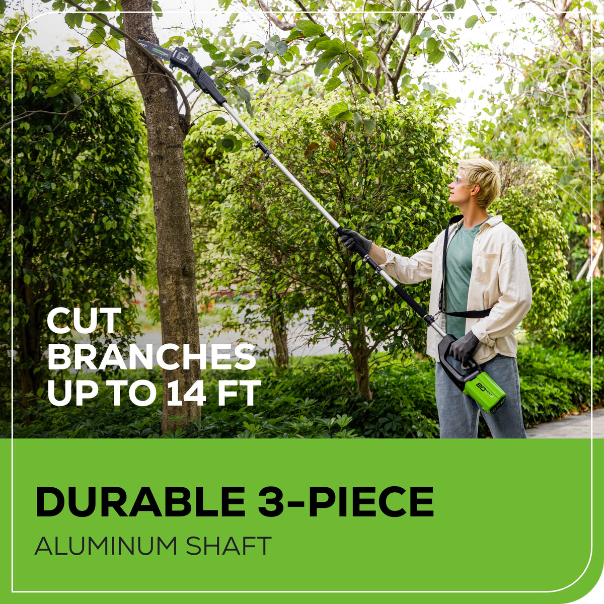 80V Cordless 10" Brushless Pole Saw w/ 2.0Ah Battery & Rapid Charger