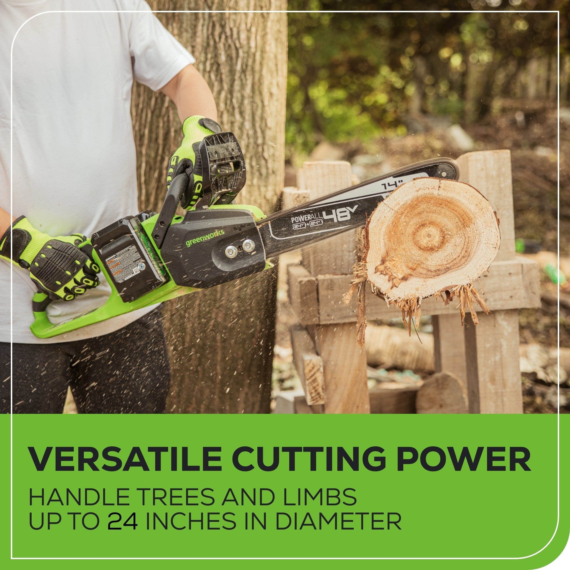 48V (24V x 2) 14" Cordless Battery Chainsaw w/ Two (2) 4.0 Ah USB Batteries & Dual Port Charger