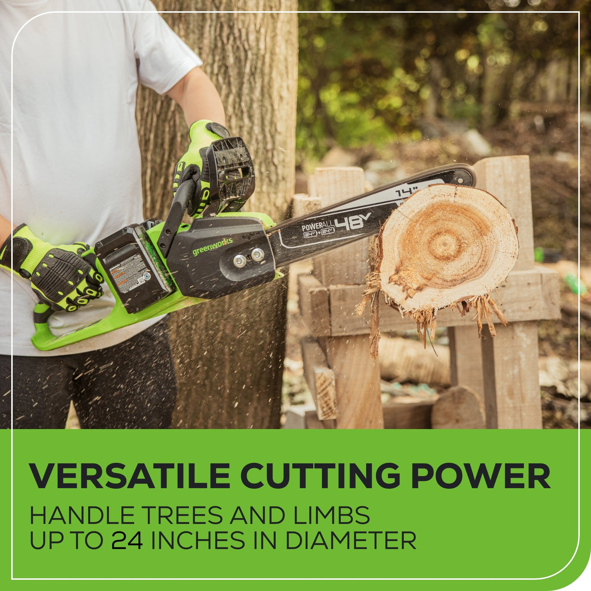 48V (24V x 2) 14" Cordless Battery Chainsaw: (2) 4.0 Ah USB Batteries and Dual-Port Charger