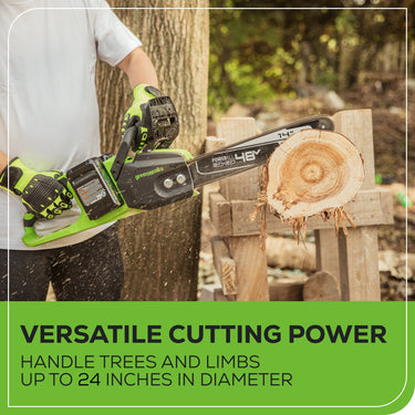 48V (24V x 2) 14" Cordless Battery Chainsaw w/ Two (2) 4.0 Ah USB Batteries & Dual Port Charger