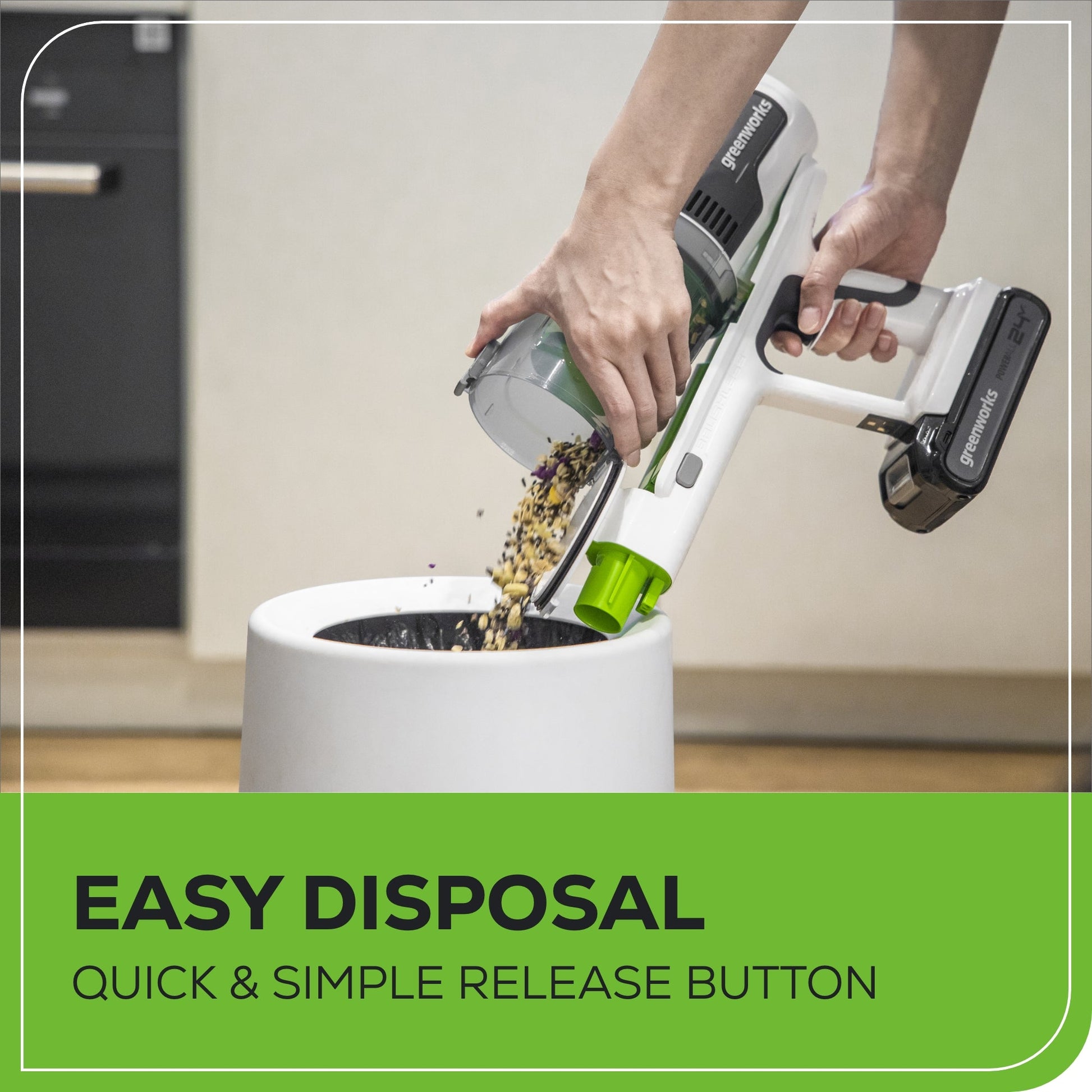 24V Cordless Battery White Stick Vacuum w/ 4.0Ah USB-C Battery & Charger