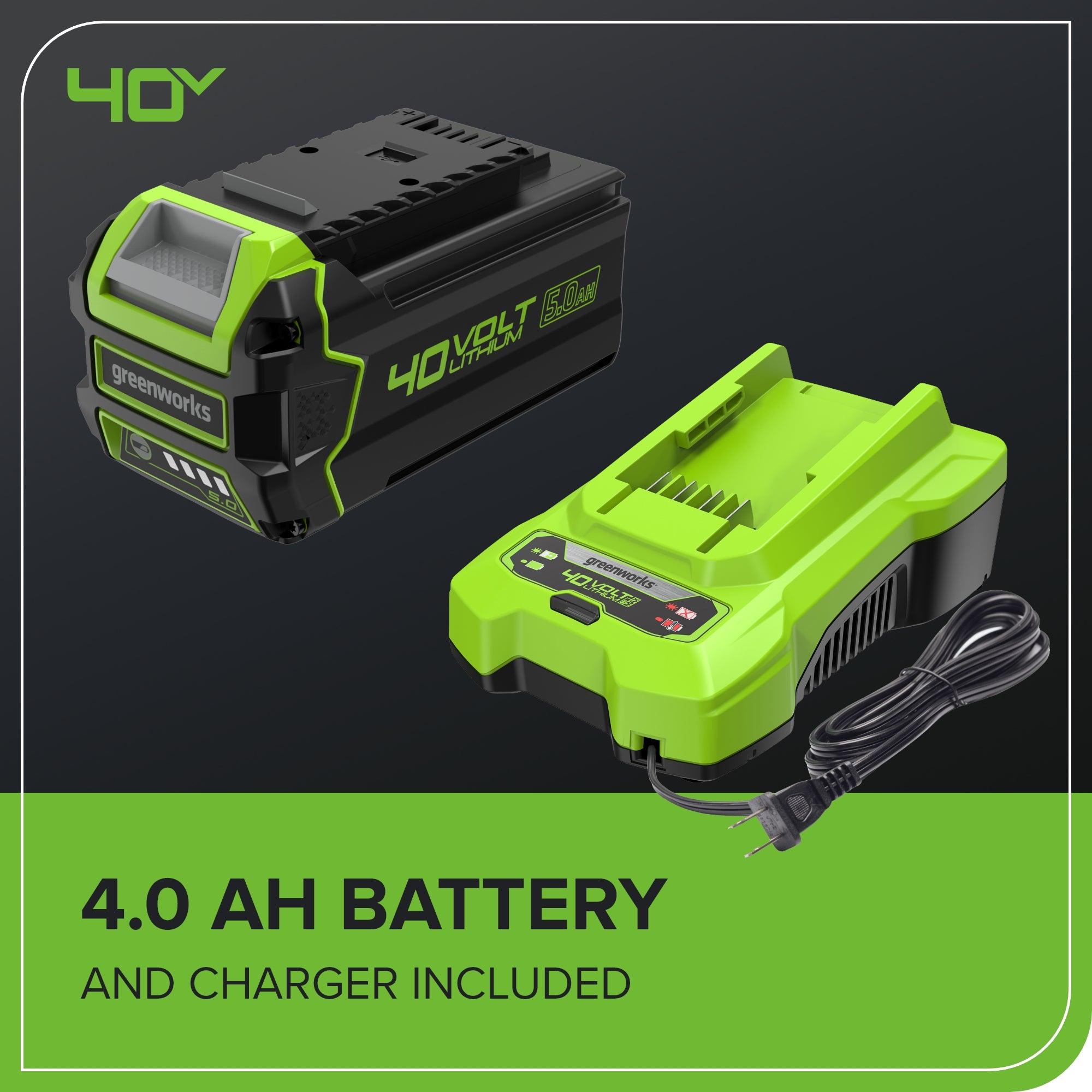 40V 19” Cordless Battery Push Lawn Mower w/ 5.0Ah USB Battery & Charger