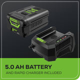 60V 18" Cordless Battery Brushless 2.5kW Chainsaw: 5.0 Ah Battery and Rapid Charger