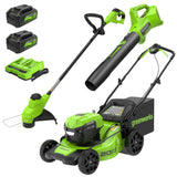 48V (24V x 2) 20" Cordless Battery Push Mower 3pc Combo Kit w/ (2) 4.0Ah Batteries & Dual Port Chargers