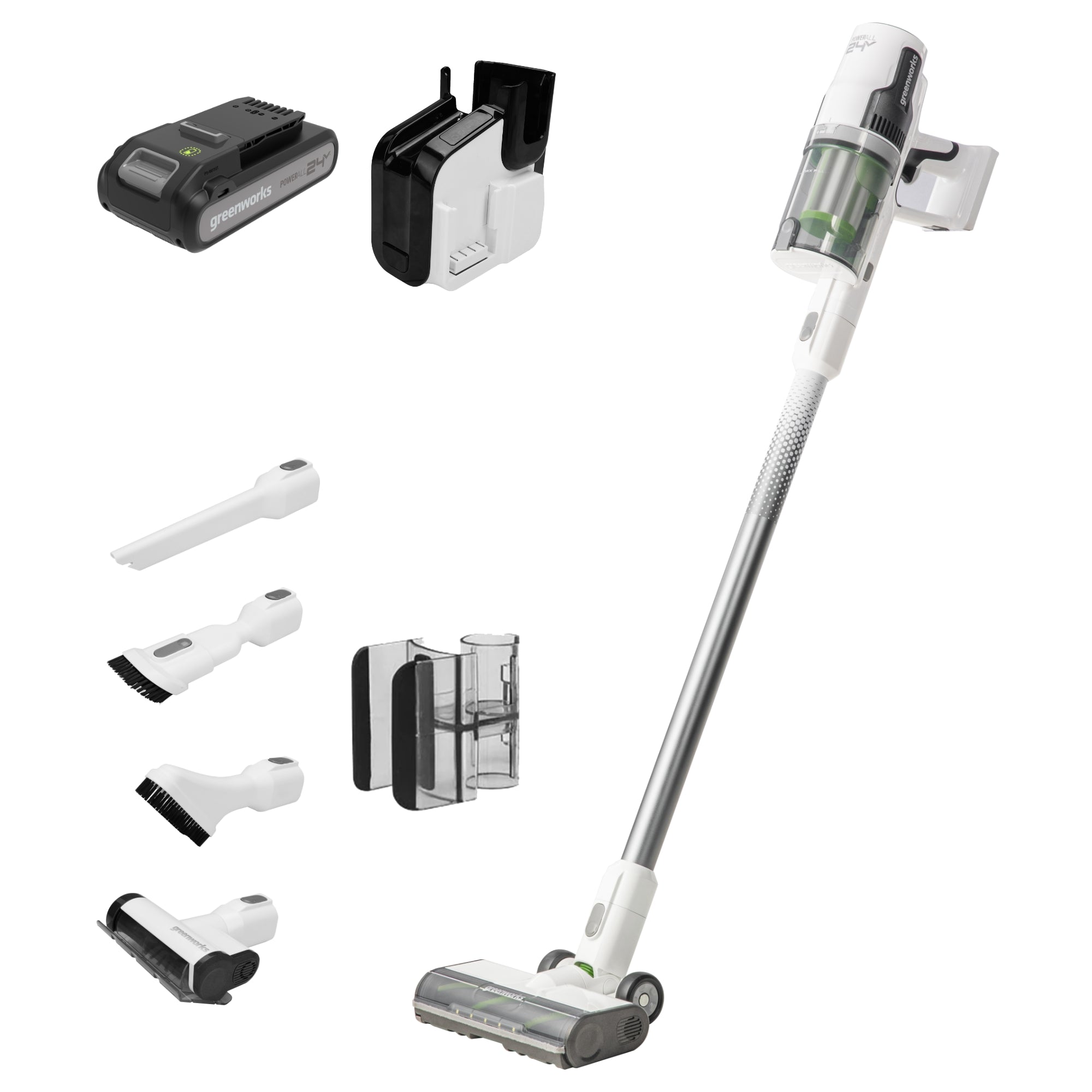 RENEWED 24V Cordless Battery White Stick Vacuum w/ 4.0Ah USB-C Battery & Charger