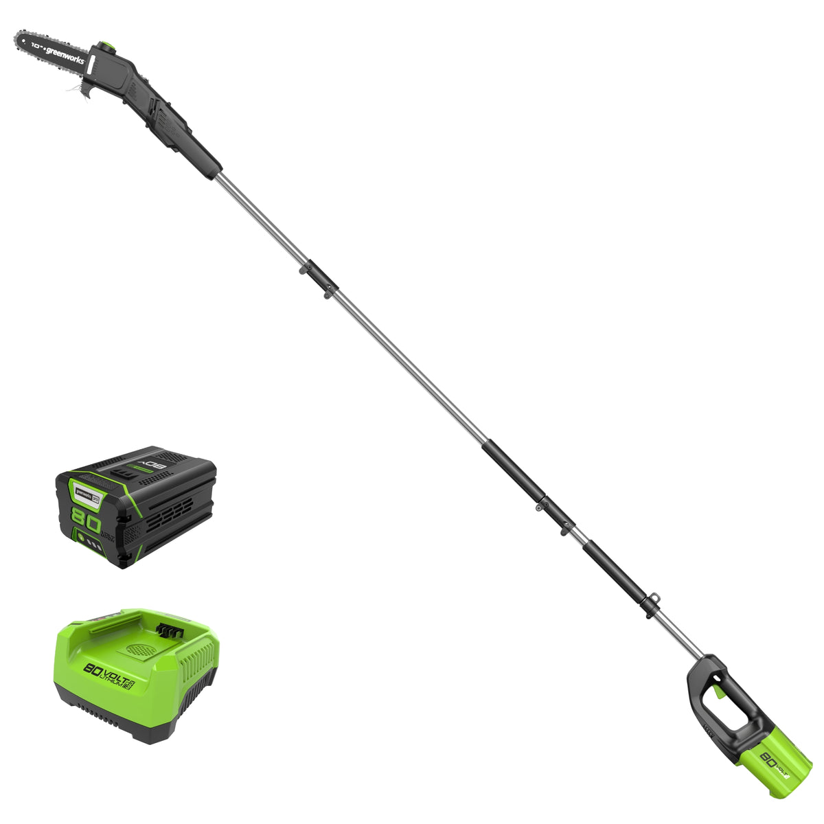 80V Cordless 10" Brushless Pole Saw w/ 2.0Ah Battery & Rapid Charger