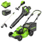 80V 21" Cordless Battery Brushless Self-Propelled Mower & 580CFM Axial Leaf Blower & 16" Attachment Capable String Trimmer w/ 4.0Ah Battery & Rapid Charger
