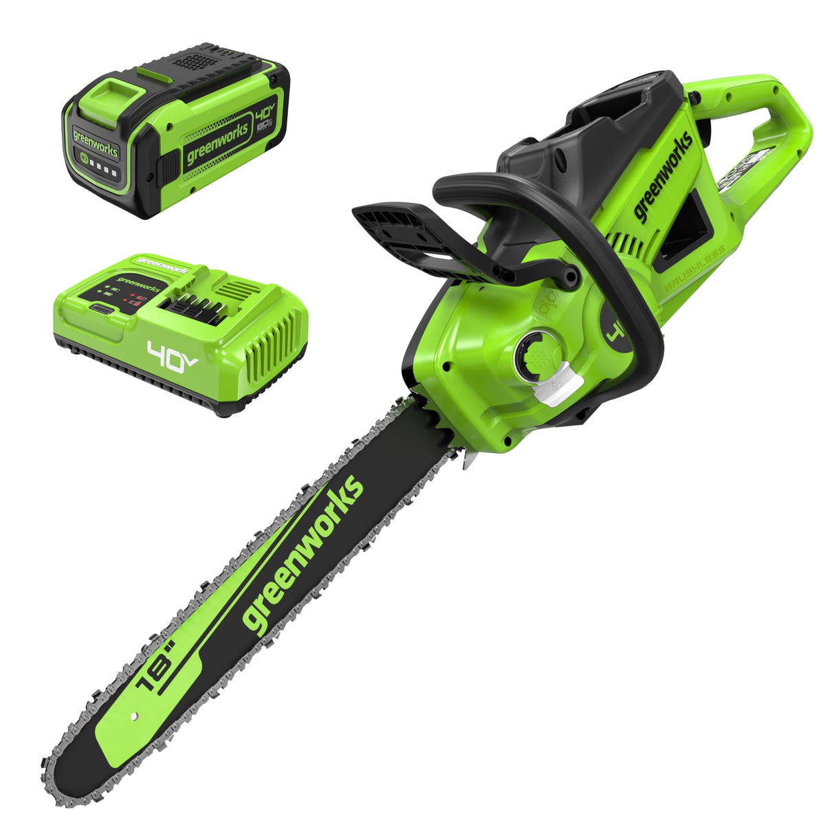 40V 18" Cordless Battery 2.0 kW Chainsaw, 8.0 Ah Battery and Charger