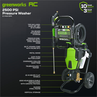 2500 PSI 2.1 GPM Cold Water Electric Pressure Washer