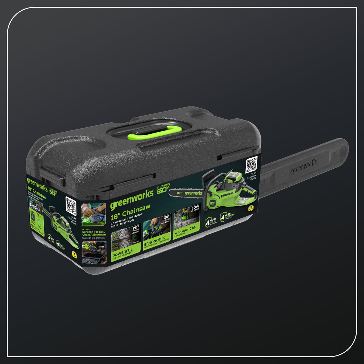 60V 18"Cordless Battery  2.0KW Chainsaw and Hard Case w/ 4Ah Battery and Charger