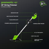 40V 15" Cordless Battery String Trimmer/350CFM Blower Combo Kit w/ 2.5Ah Battery & Charger