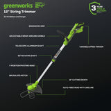 24V 12" Cordless Battery String Trimmer and Edger: 2.0 Ah USB Battery and Charger