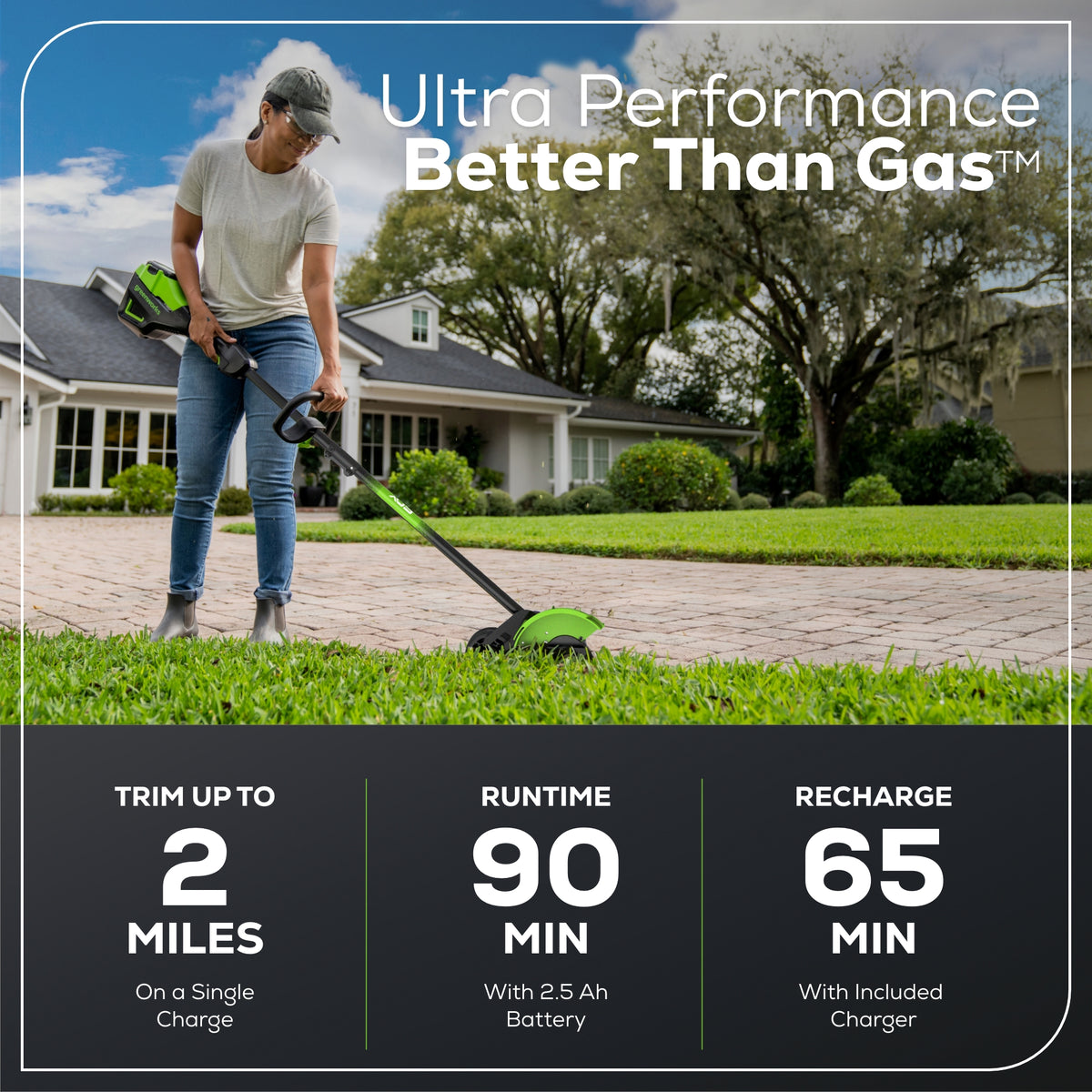 60V 8" Cordless Battery Edger Black Shaft w/ 2.0Ah Battery & Charger