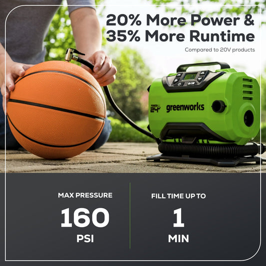 24V Cordless Battery Inflator: 2.0 Ah Battery and Charger
