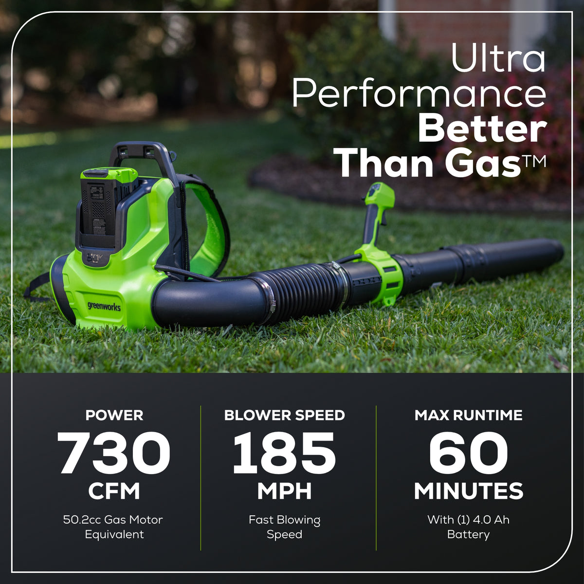 60V 730 CFM Cordless Battery Backpack Blower w/ 4.0Ah Battery & 3A Charger