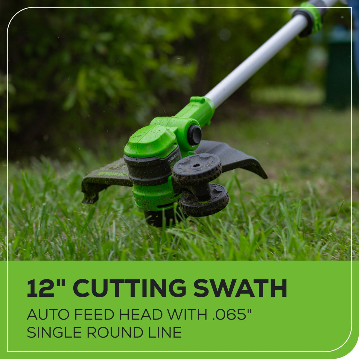 24V 12" Cordless Battery String Trimmer and Edger: 2.0 Ah USB Battery and Charger