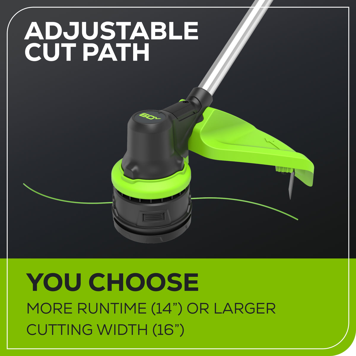 60V 16" Cordless Battery String Trimmer w/ 2.5Ah Battery and 3A Charger