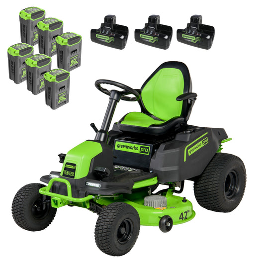 60V 42" Cordless Battery CrossoverT Riding Lawn Mower w/ Six (6) 8.0Ah Batteries and Three (3) Dual Port Turbo Chargers