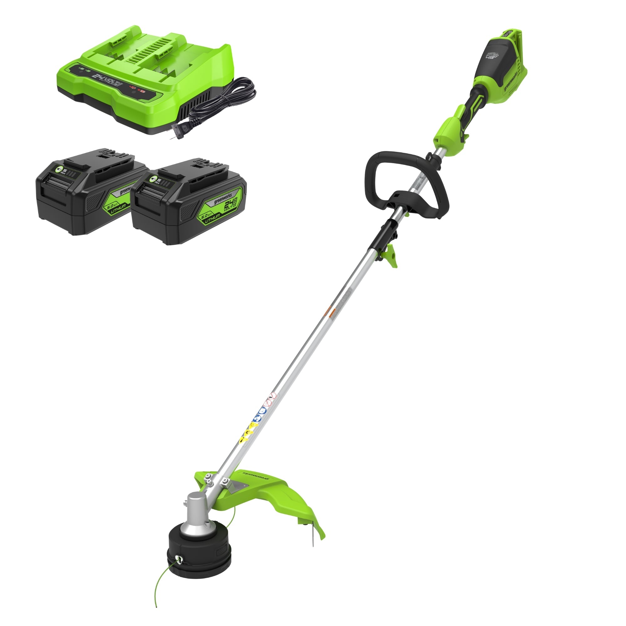 48V (24V x 2) 16" Cordless Battery String Trimmer (Attachment Capable) w/ (2) 4.0Ah USB Batteries & Dual Port Charger