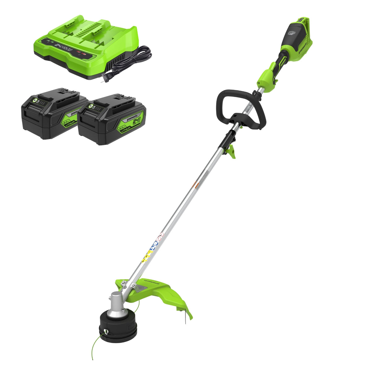 48V (24V x 2) 16" Cordless Battery String Trimmer (Attachment Capable) w/ (2) 4.0Ah USB Batteries & Dual Port Charger