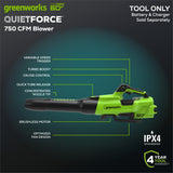 60V 750CFM Cordless Battery Blower (Tool Only)