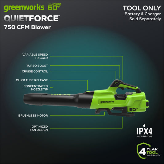 60V 750CFM Cordless Battery Blower (Tool Only)
