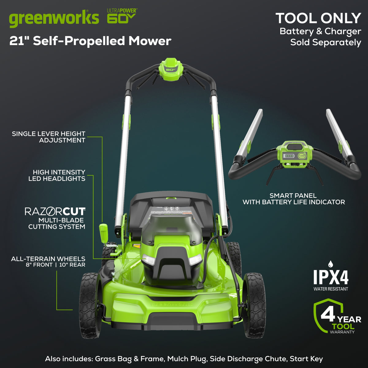 OPEN BOX 60V 21" Cordless Battery Dual Blade Self-Propelled Mower w/ (1) 8Ah battery and 6A Charger