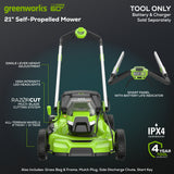 OPEN BOX 60V 21" Cordless Battery Dual Blade Self-Propelled Mower w/ (1) 8Ah battery and 6A Charger