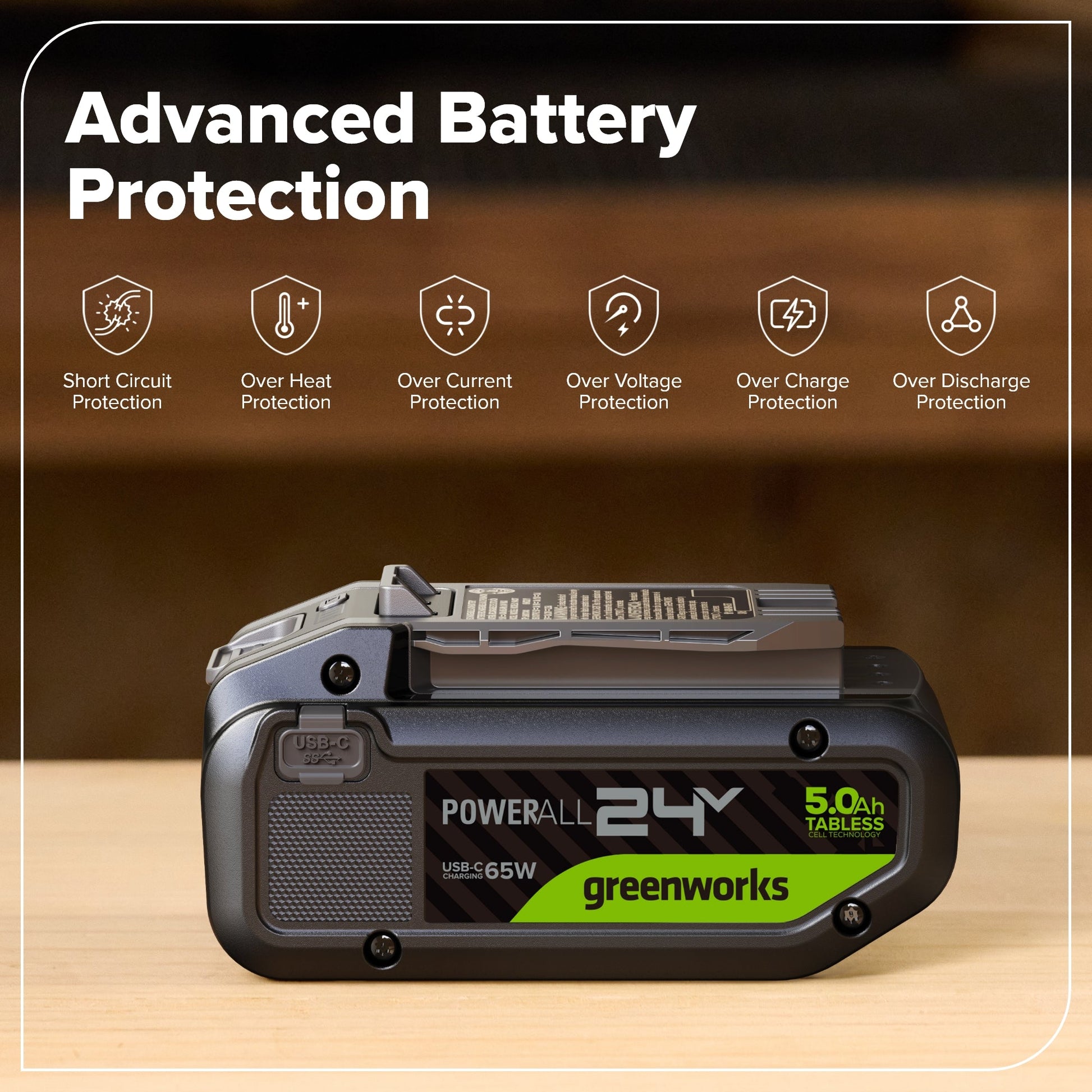 24V 5.0Ah Tabless Battery with Bi-Directional USB-C Port