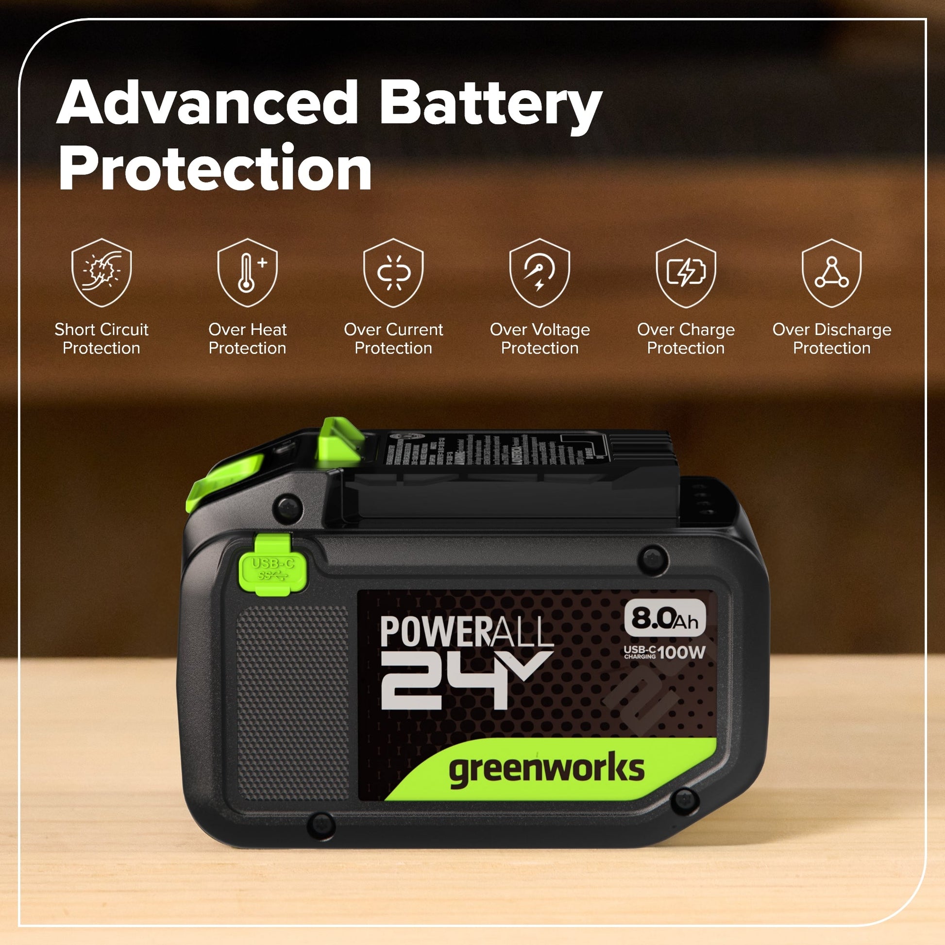 24V 8.0Ah Battery with Bi-Directional USB-C Port