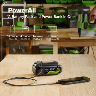 24V 5.0Ah Tabless Battery with Bi-Directional USB-C Port