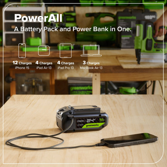 24V 5.0Ah Tabless Battery with Bi-Directional USB-C Port