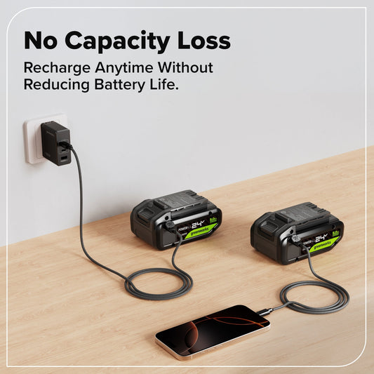 24V 5.0Ah Tabless Battery with Bi-Directional USB-C Port