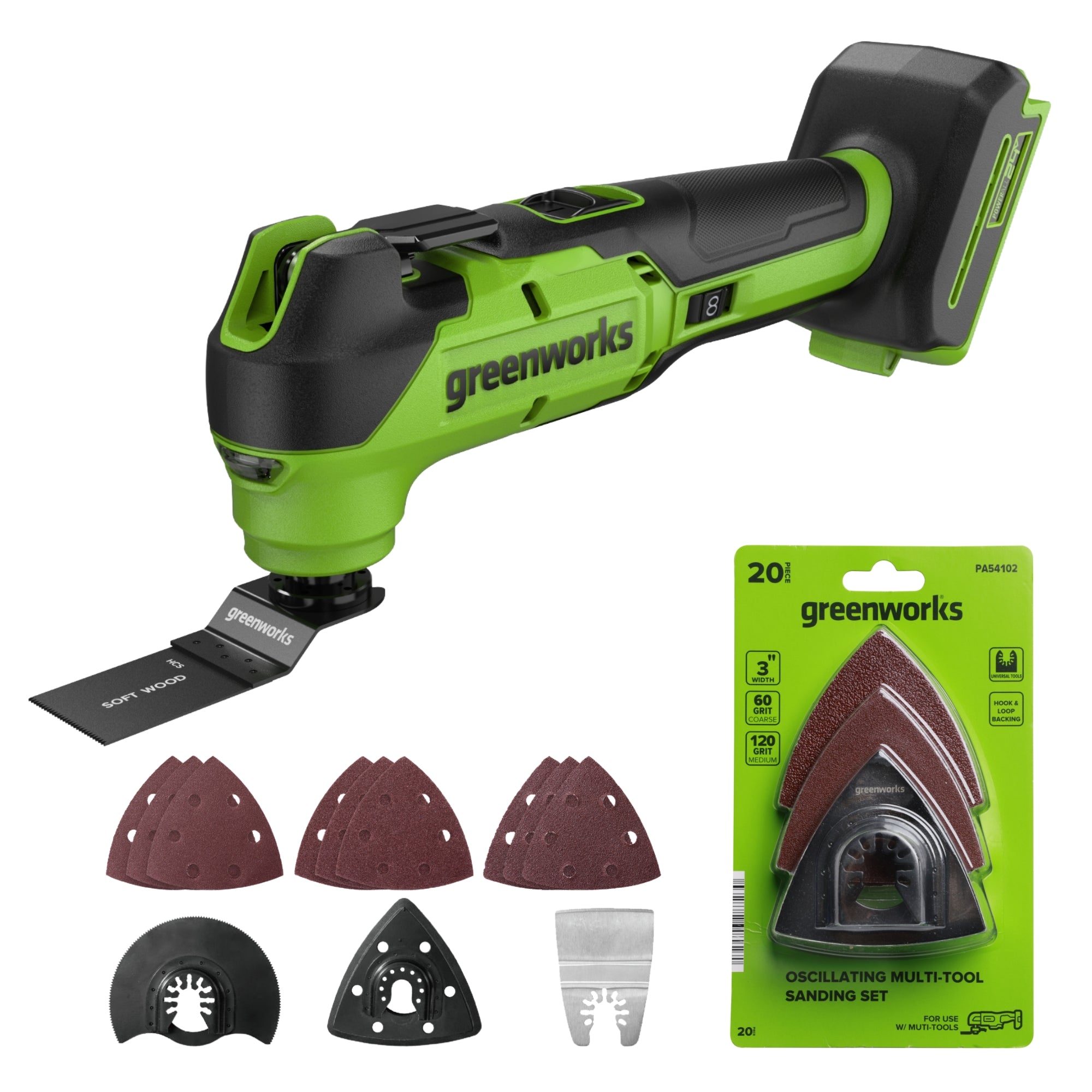 24V PowerAll Brushless 3.2° Oscillating Multi-Tool with 3 Blades & 30-Piece Sanding Set (Tool Only)