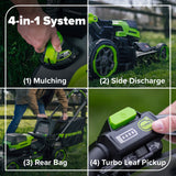 80V 21" Cordless Battery 4-in-1 Self-Propelled Mower: (1) 4.0Ah,(1) 2.0Ah Batteries & 2A Charger